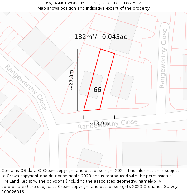 66, RANGEWORTHY CLOSE, REDDITCH, B97 5HZ: Plot and title map