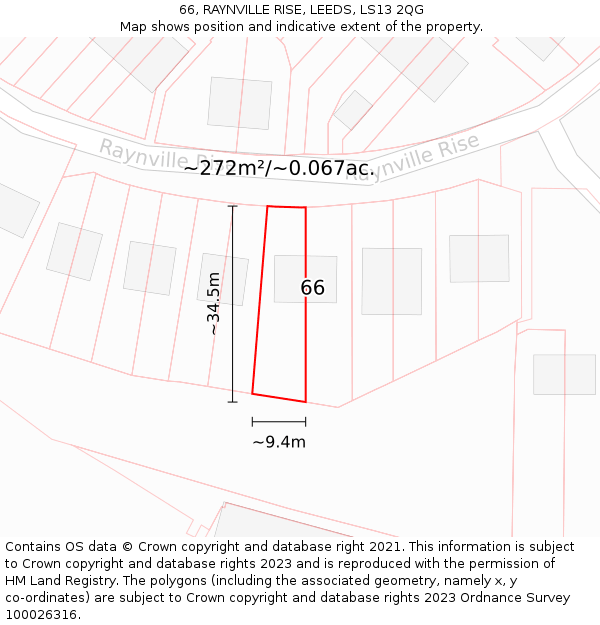 66, RAYNVILLE RISE, LEEDS, LS13 2QG: Plot and title map