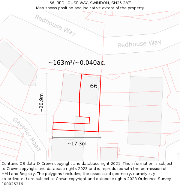66, REDHOUSE WAY, SWINDON, SN25 2AZ: Plot and title map