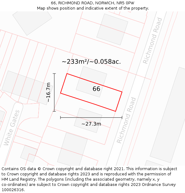 66, RICHMOND ROAD, NORWICH, NR5 0PW: Plot and title map