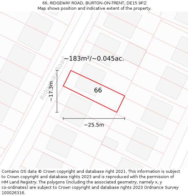 66, RIDGEWAY ROAD, BURTON-ON-TRENT, DE15 9PZ: Plot and title map