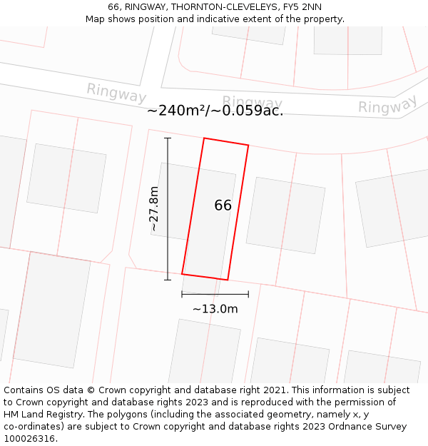 66, RINGWAY, THORNTON-CLEVELEYS, FY5 2NN: Plot and title map