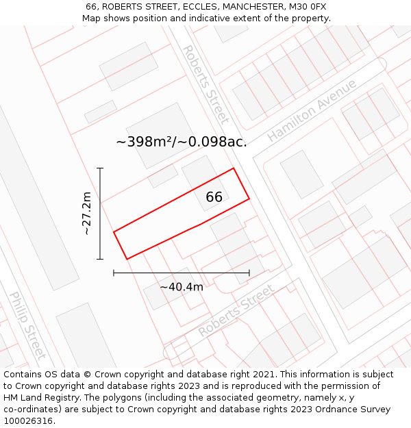 66, ROBERTS STREET, ECCLES, MANCHESTER, M30 0FX: Plot and title map