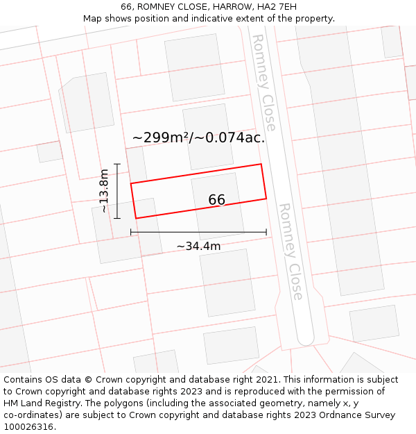 66, ROMNEY CLOSE, HARROW, HA2 7EH: Plot and title map