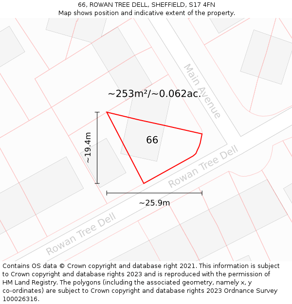 66, ROWAN TREE DELL, SHEFFIELD, S17 4FN: Plot and title map