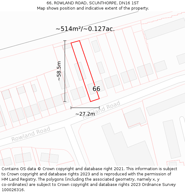 66, ROWLAND ROAD, SCUNTHORPE, DN16 1ST: Plot and title map