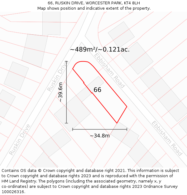 66, RUSKIN DRIVE, WORCESTER PARK, KT4 8LH: Plot and title map