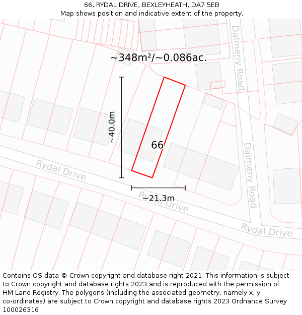 66, RYDAL DRIVE, BEXLEYHEATH, DA7 5EB: Plot and title map
