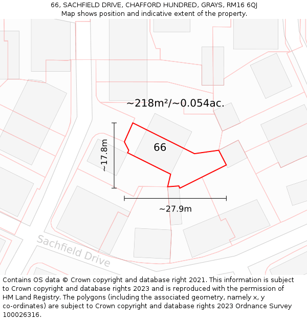 66, SACHFIELD DRIVE, CHAFFORD HUNDRED, GRAYS, RM16 6QJ: Plot and title map