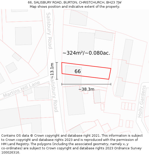 66, SALISBURY ROAD, BURTON, CHRISTCHURCH, BH23 7JW: Plot and title map