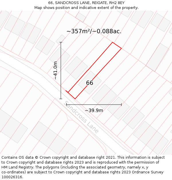 66, SANDCROSS LANE, REIGATE, RH2 8EY: Plot and title map