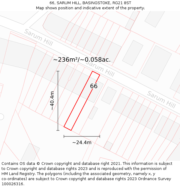 66, SARUM HILL, BASINGSTOKE, RG21 8ST: Plot and title map