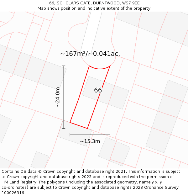 66, SCHOLARS GATE, BURNTWOOD, WS7 9EE: Plot and title map