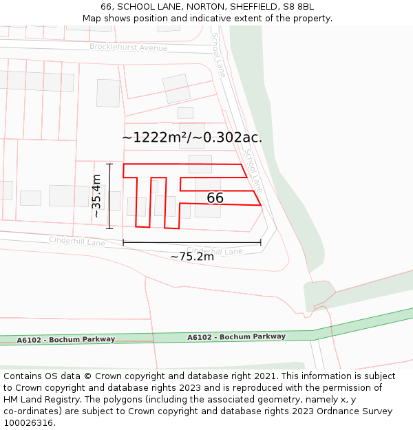 66, SCHOOL LANE, NORTON, SHEFFIELD, S8 8BL: Plot and title map