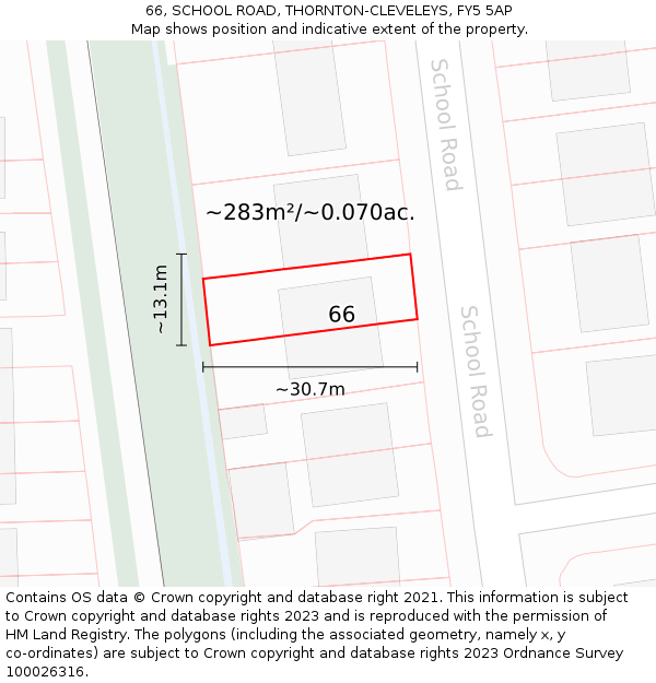 66, SCHOOL ROAD, THORNTON-CLEVELEYS, FY5 5AP: Plot and title map
