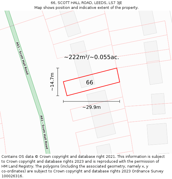 66, SCOTT HALL ROAD, LEEDS, LS7 3JE: Plot and title map