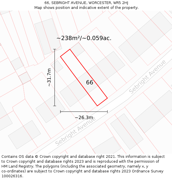 66, SEBRIGHT AVENUE, WORCESTER, WR5 2HJ: Plot and title map