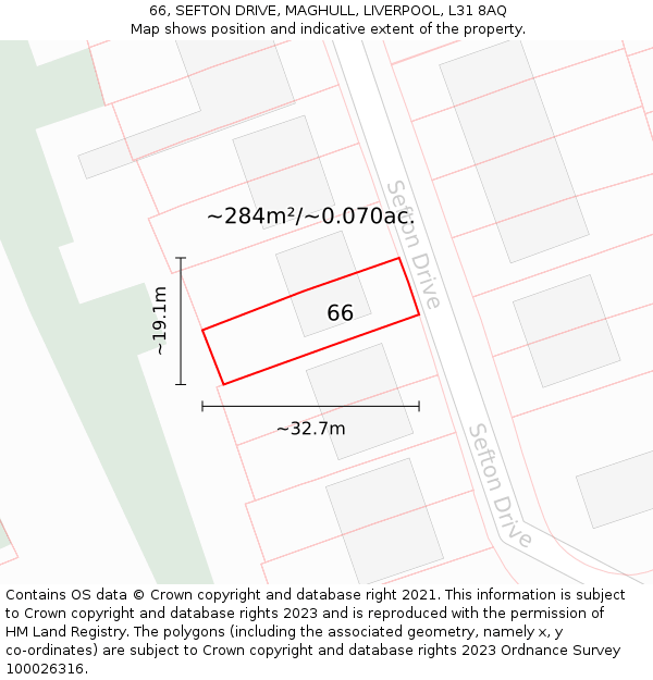 66, SEFTON DRIVE, MAGHULL, LIVERPOOL, L31 8AQ: Plot and title map