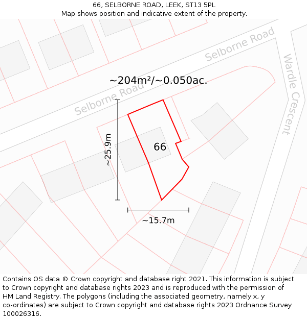 66, SELBORNE ROAD, LEEK, ST13 5PL: Plot and title map