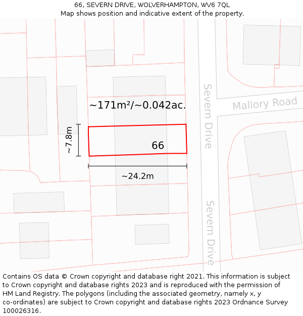 66, SEVERN DRIVE, WOLVERHAMPTON, WV6 7QL: Plot and title map