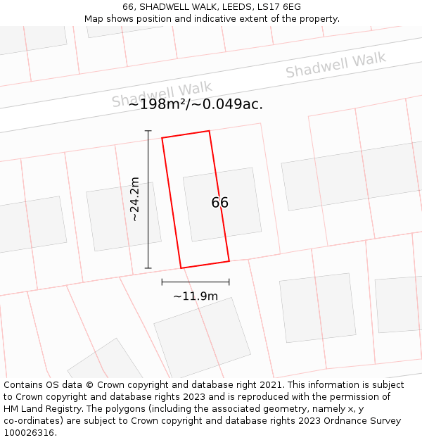 66, SHADWELL WALK, LEEDS, LS17 6EG: Plot and title map