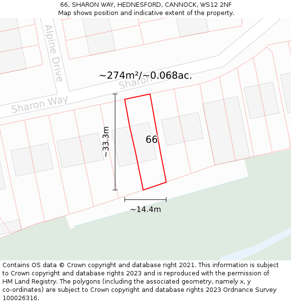 66, SHARON WAY, HEDNESFORD, CANNOCK, WS12 2NF: Plot and title map
