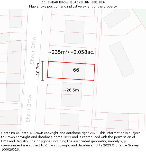 66, SHEAR BROW, BLACKBURN, BB1 8EA: Plot and title map