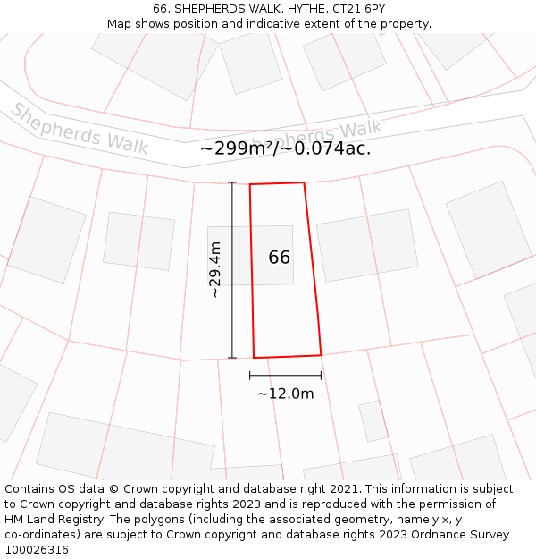66, SHEPHERDS WALK, HYTHE, CT21 6PY: Plot and title map