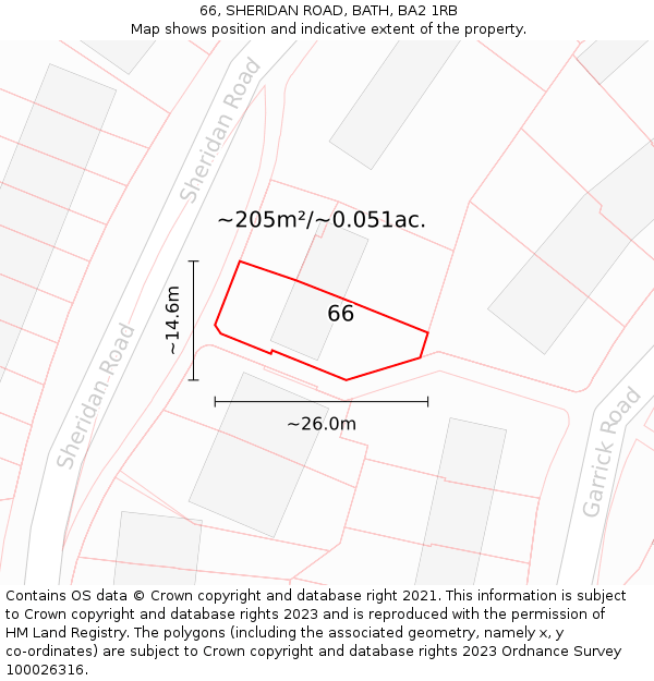 66, SHERIDAN ROAD, BATH, BA2 1RB: Plot and title map