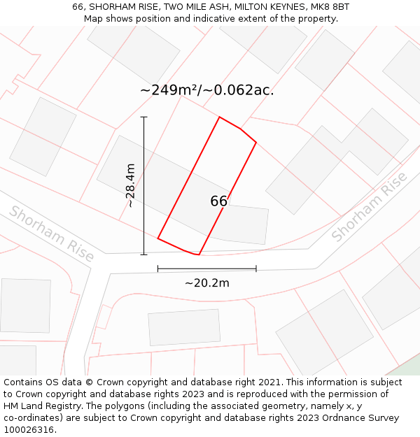 66, SHORHAM RISE, TWO MILE ASH, MILTON KEYNES, MK8 8BT: Plot and title map