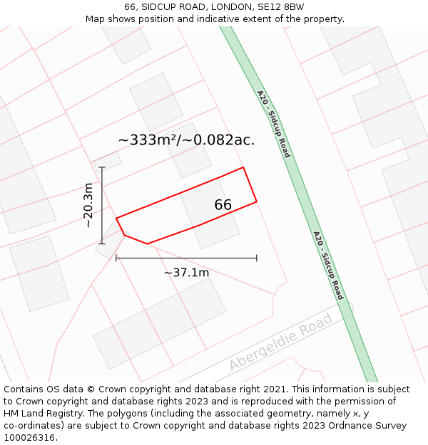 66, SIDCUP ROAD, LONDON, SE12 8BW: Plot and title map