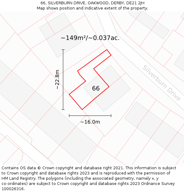 66, SILVERBURN DRIVE, OAKWOOD, DERBY, DE21 2JH: Plot and title map