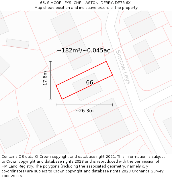 66, SIMCOE LEYS, CHELLASTON, DERBY, DE73 6XL: Plot and title map