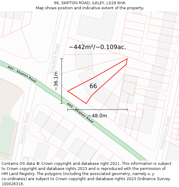 66, SKIPTON ROAD, ILKLEY, LS29 9HA: Plot and title map