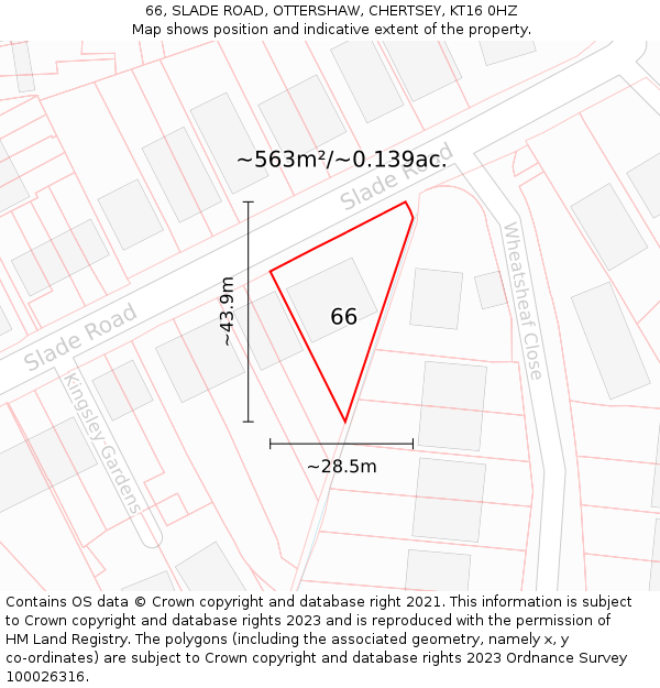 66, SLADE ROAD, OTTERSHAW, CHERTSEY, KT16 0HZ: Plot and title map