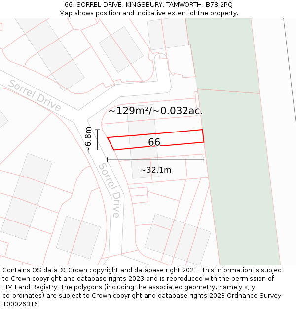 66, SORREL DRIVE, KINGSBURY, TAMWORTH, B78 2PQ: Plot and title map