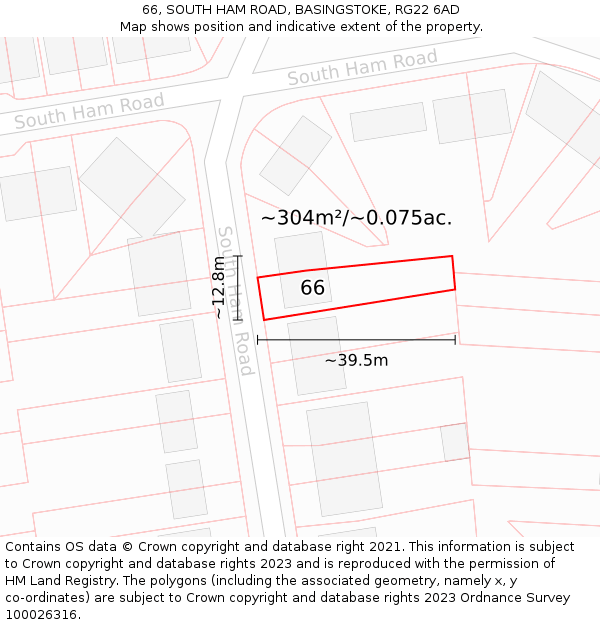 66, SOUTH HAM ROAD, BASINGSTOKE, RG22 6AD: Plot and title map