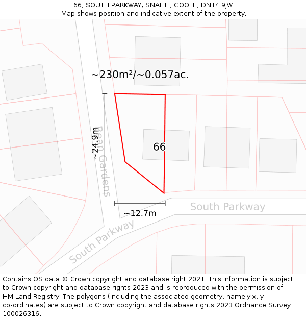 66, SOUTH PARKWAY, SNAITH, GOOLE, DN14 9JW: Plot and title map
