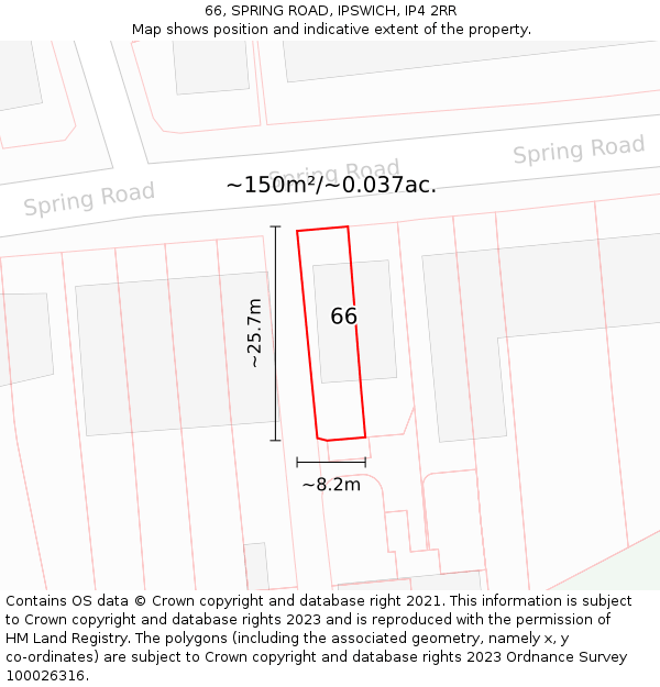 66, SPRING ROAD, IPSWICH, IP4 2RR: Plot and title map