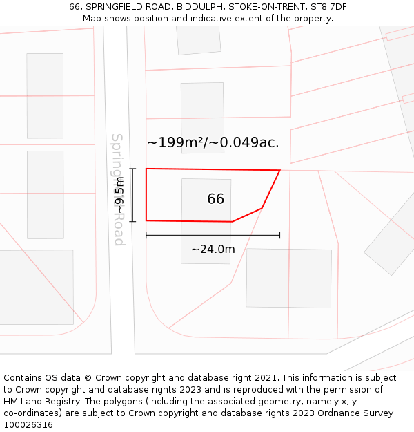 66, SPRINGFIELD ROAD, BIDDULPH, STOKE-ON-TRENT, ST8 7DF: Plot and title map