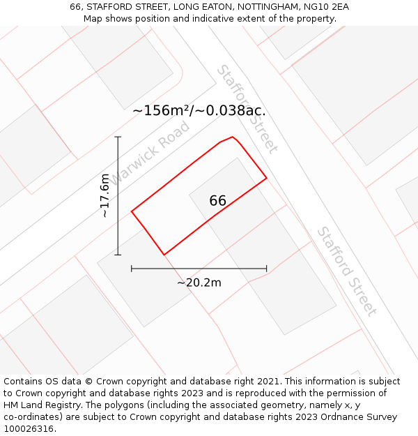 66, STAFFORD STREET, LONG EATON, NOTTINGHAM, NG10 2EA: Plot and title map