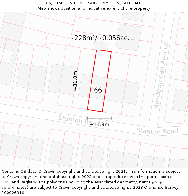 66, STANTON ROAD, SOUTHAMPTON, SO15 4HT: Plot and title map