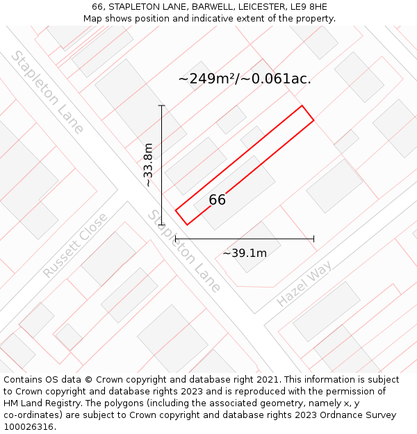 66, STAPLETON LANE, BARWELL, LEICESTER, LE9 8HE: Plot and title map