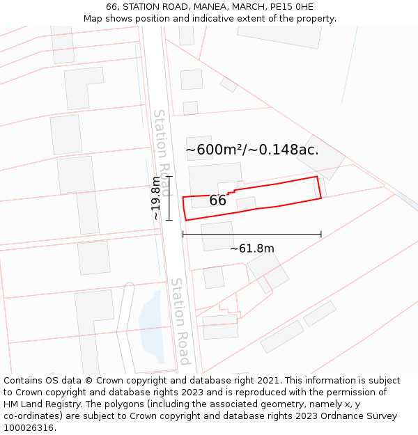 66, STATION ROAD, MANEA, MARCH, PE15 0HE: Plot and title map