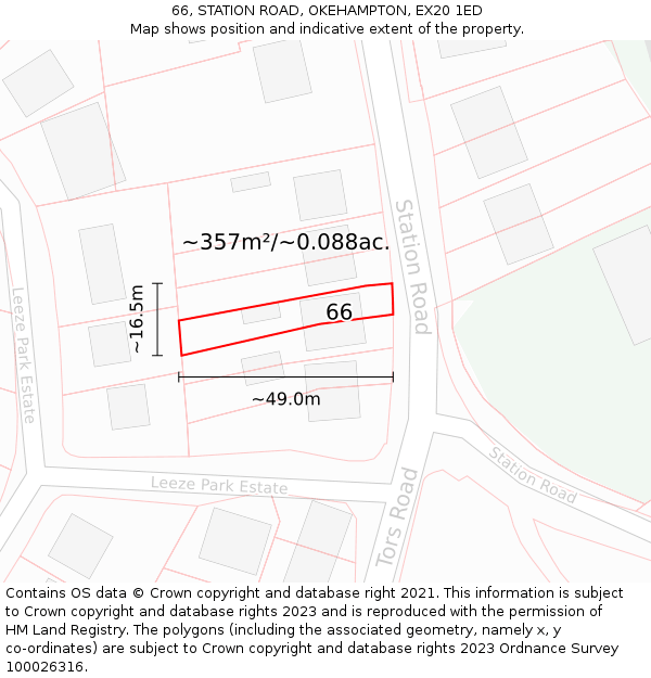 66, STATION ROAD, OKEHAMPTON, EX20 1ED: Plot and title map