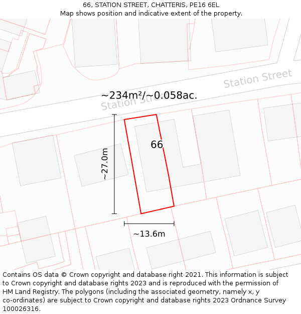 66, STATION STREET, CHATTERIS, PE16 6EL: Plot and title map