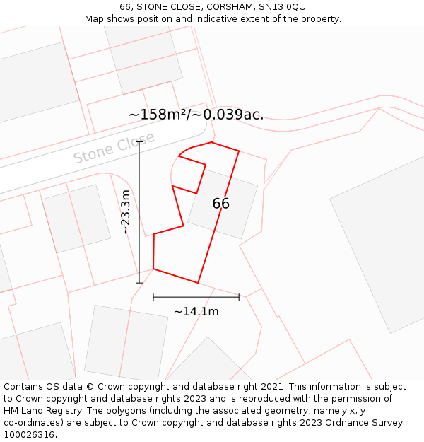 66, STONE CLOSE, CORSHAM, SN13 0QU: Plot and title map