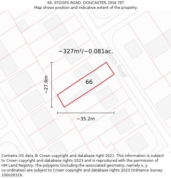66, STOOPS ROAD, DONCASTER, DN4 7ET: Plot and title map