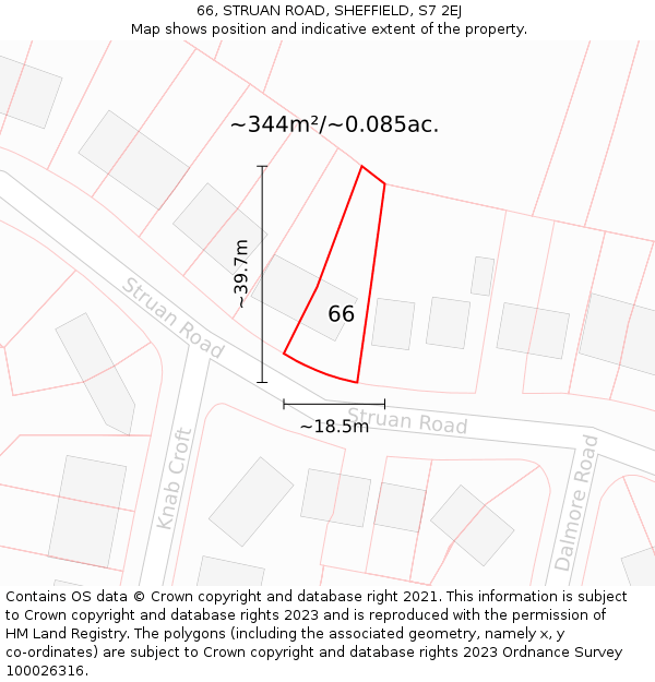 66, STRUAN ROAD, SHEFFIELD, S7 2EJ: Plot and title map