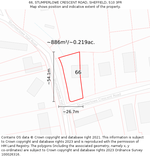 66, STUMPERLOWE CRESCENT ROAD, SHEFFIELD, S10 3PR: Plot and title map
